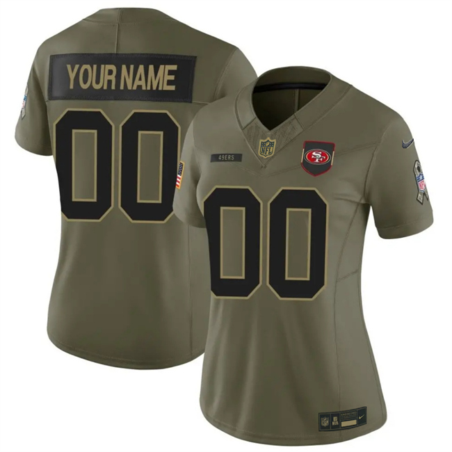 Women's San Francisco 49ers Active Player Custom Olive 2025 F.U.S.E. Salute to Service Limited Stitched Football Jersey(Run Small)